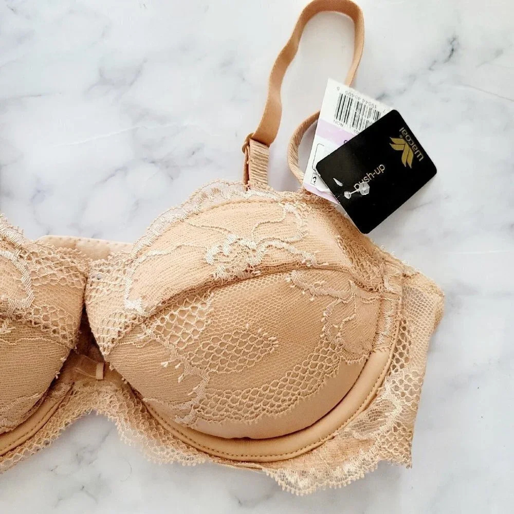 Wacoal Lingerie Vision Padded Push Up Underwire Lace 112003 Nude Pinup Bra 32D - Picture 2 of 8
